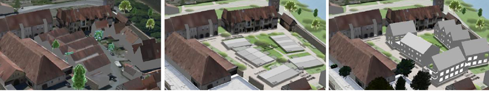 Zeigen Sie Ihrer Gemeinde drei Möglichkeiten für eine Bebauung des gleichen Areals